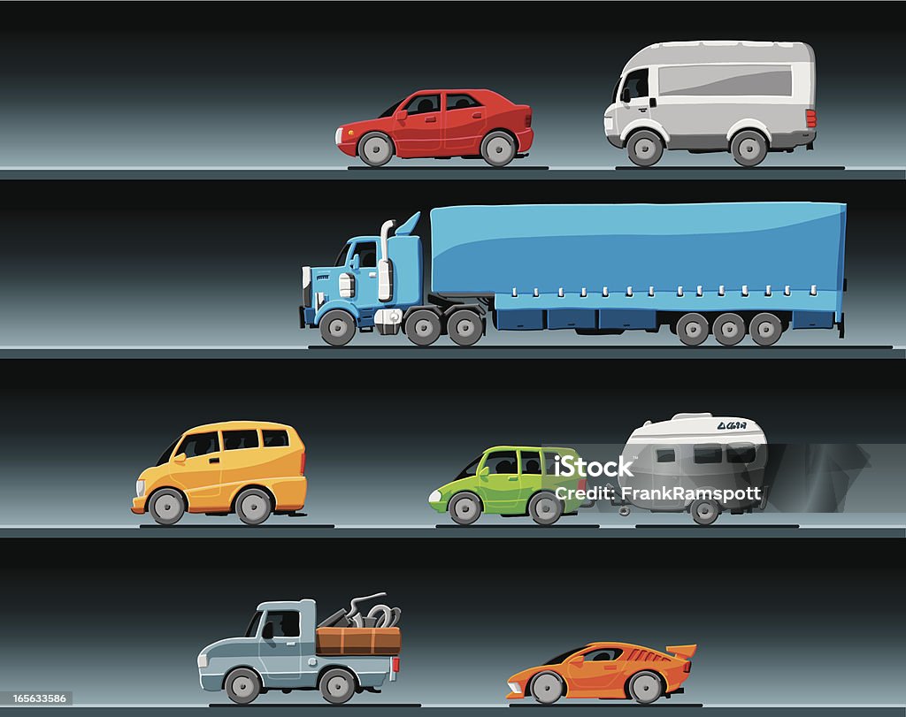 Transporte conjunto de carros e caminhões - Vetor de Caminhonete de Entregas royalty-free