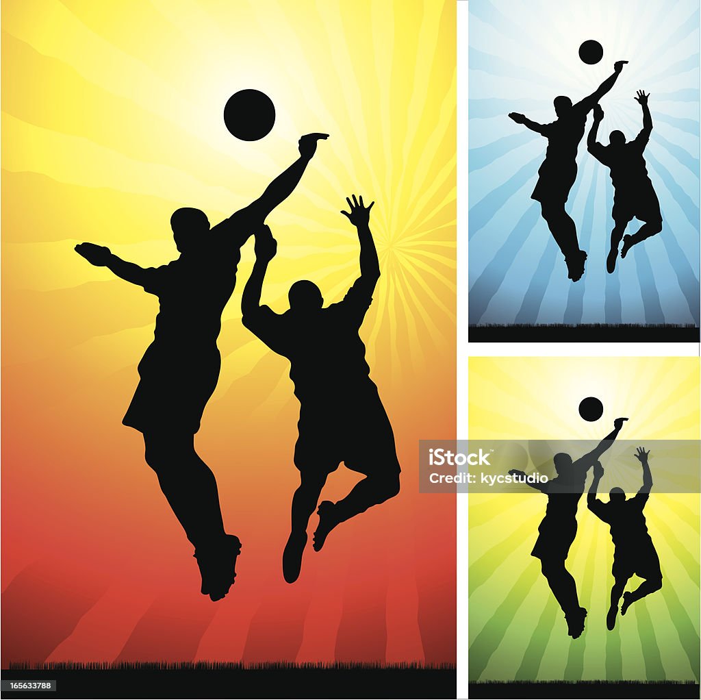 Calcio-jumping per la palla - arte vettoriale royalty-free di A mezz'aria