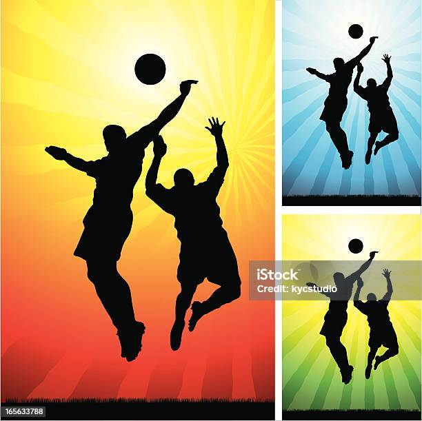 Calciojumping Per La Palla - Immagini vettoriali stock e altre immagini di A mezz'aria - A mezz'aria, Adulto, Ambientazione esterna