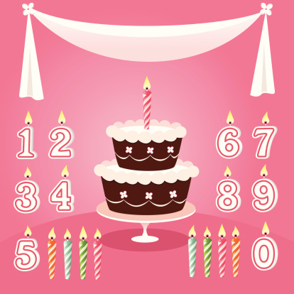 Birthday cake with candle options on pink background