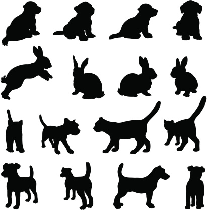 Pet silhouettes at different angles and using perspectives.