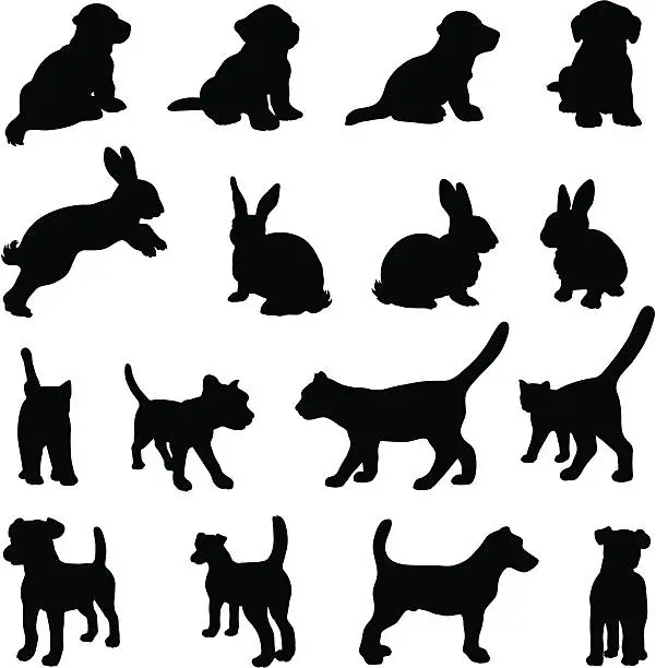 Vector illustration of Dog, cat and rabbit silhouette set