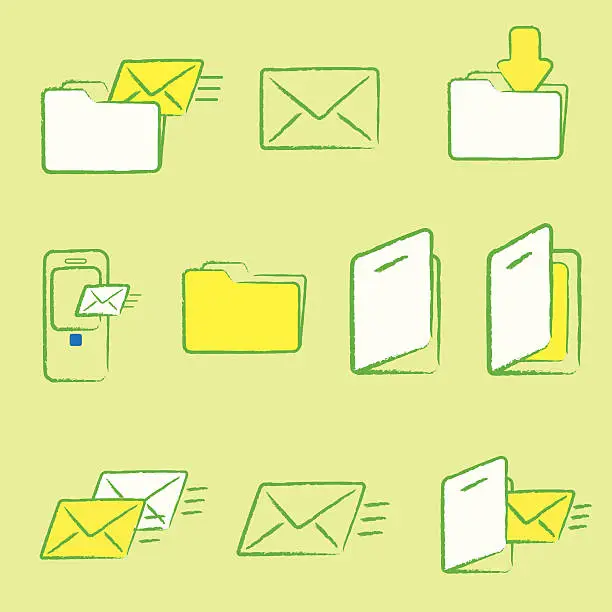 Vector illustration of grunge mail and folder icons