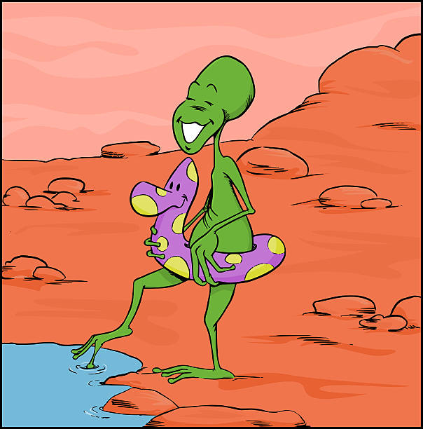 Alien swimming vector art illustration