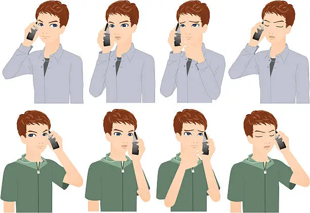 Vector illustration of Man with phone set.