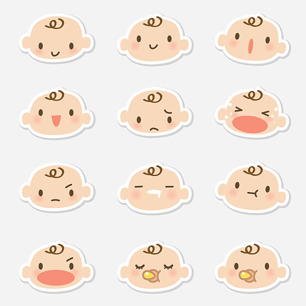 ilustraciones, imágenes clip art, dibujos animados e iconos de stock de el icono (emoticons)-bebé cara (mad, llanto, sonriendo, dormir - baby cute laughing human face