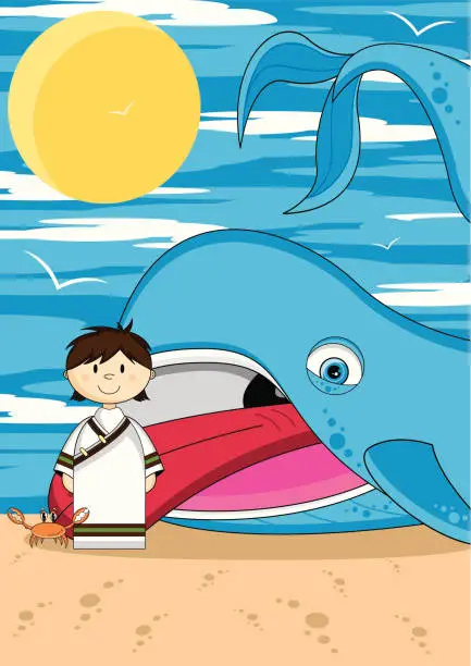 Vector illustration of Jonah and the Whale Bible Scen