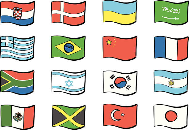 illustrazioni stock, clip art, cartoni animati e icone di tendenza di bandiere del mondo - argentina arabia saudita