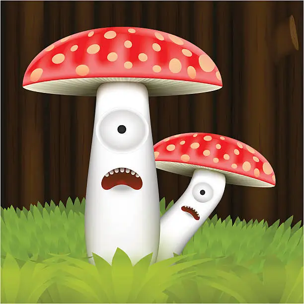 Vector illustration of Scared mushrooms cartoon character
