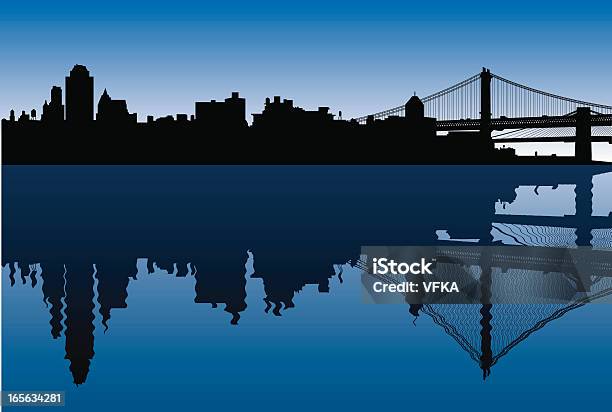 Brooklyn Skyline Und Reflexion Stock Vektor Art und mehr Bilder von Brooklyn Bridge - Brooklyn Bridge, Vektor, Brooklyn - New York