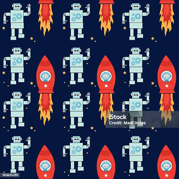 Robot And Spaceship Pattern Stock Illustration - Download Image Now - Flame, Rocketship, Backgrounds