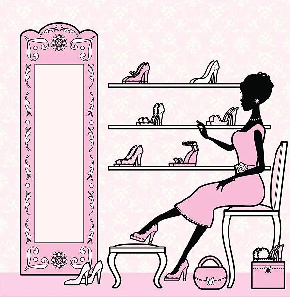 Vector illustration of Girly Shoe Shopping