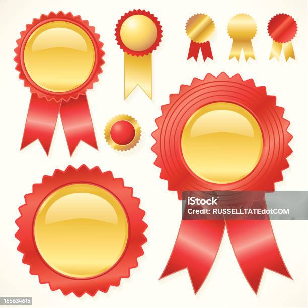 Rosettes Glassy Rouge Et Or Vecteurs libres de droits et plus d'images vectorielles de Affaires - Affaires, Autorité, Brillant