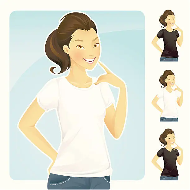 Vector illustration of T-Shirt & Jeans (Asian Female)