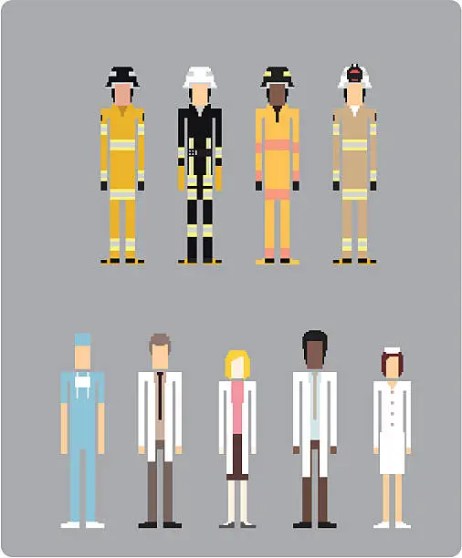 Vector illustration of Medical Staff and Firefighters (vector)