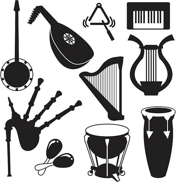 Black Silhouettes - Musical Instruments Black musical instruments. electric organ stock illustrations