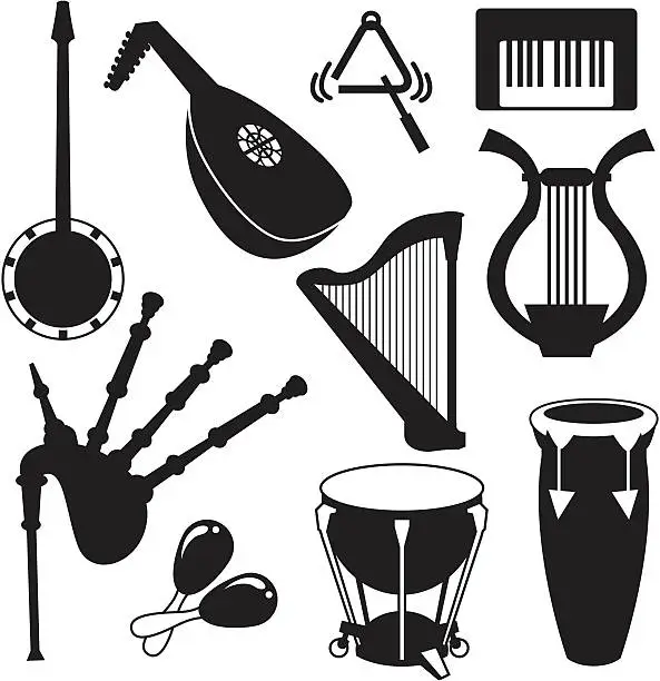 Vector illustration of Black Silhouettes - Musical Instruments