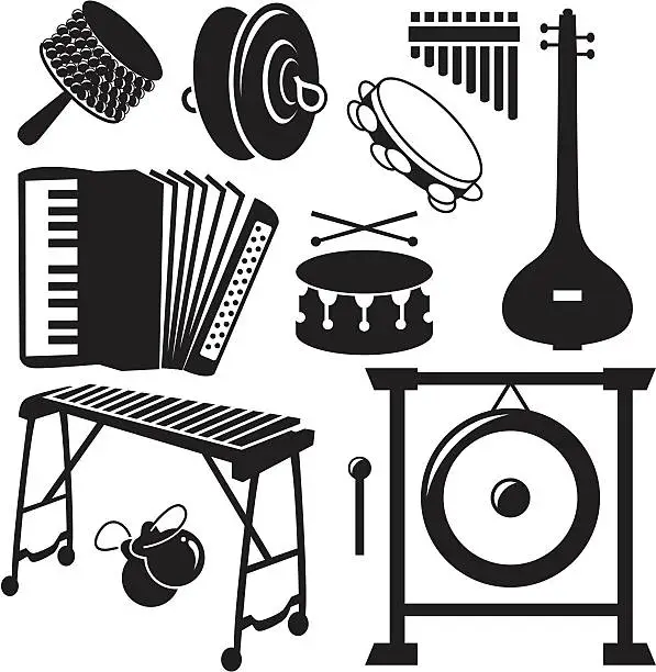 Vector illustration of Black Silhouettes - Musical Instruments