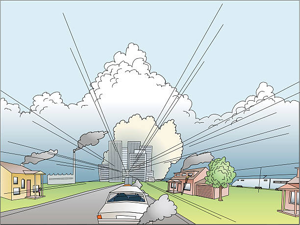 Carbon emission in the city vector art illustration