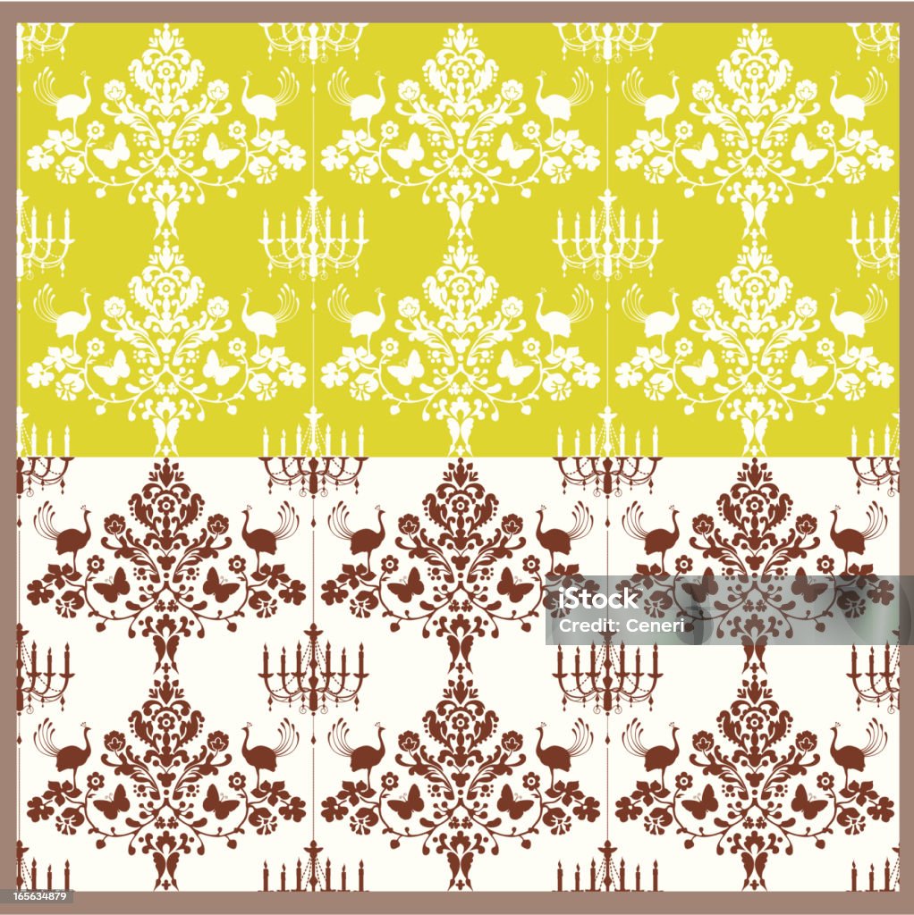 Paon damassé motif floral - clipart vectoriel de Blanc libre de droits