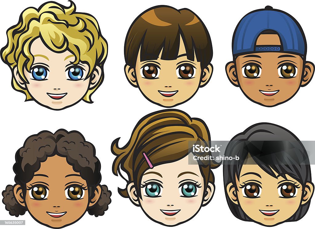 Faces Of Children Stock Illustration - Download Image Now - Manga Style,  Cartoon, Characters - iStock