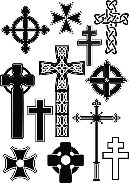 krzyż sylwetka - cross shape cross grave nobody stock illustrations
