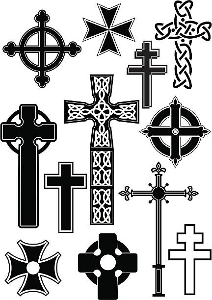 крест силуэты - celtic cross illustrations stock illustrations