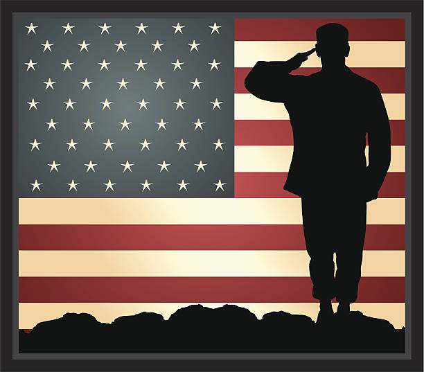 アメリカ軍ヒーロー - armed forces saluting military silhouette点のイラスト素材／クリップアート素材／マンガ素材／アイコン素材