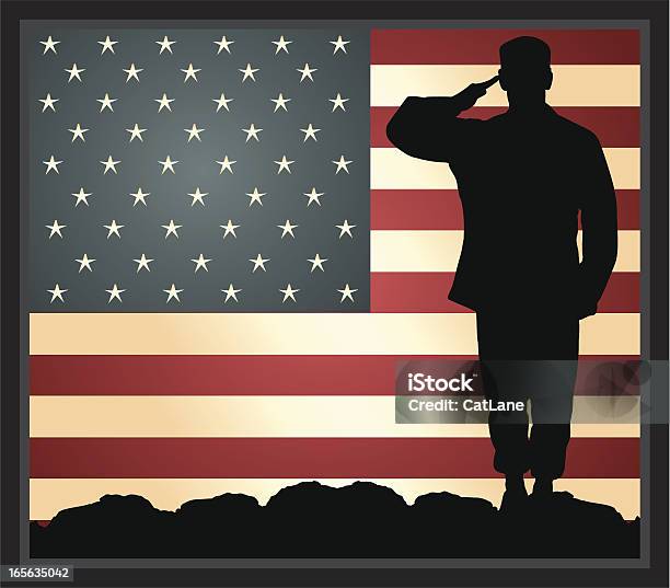 Американский Военный Герой — стоковая векторная графика и другие изображения на тему Отдать честь - Отдать честь, Ветеран, Силуэт