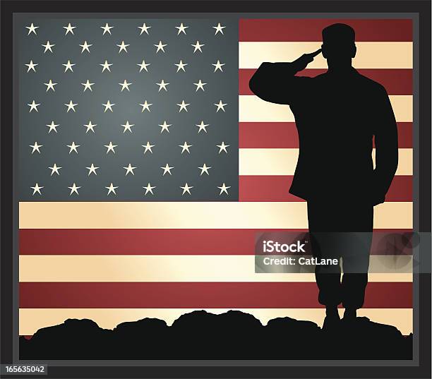 American Military Hero Stock Illustration - Download Image Now - Saluting, Veteran, In Silhouette