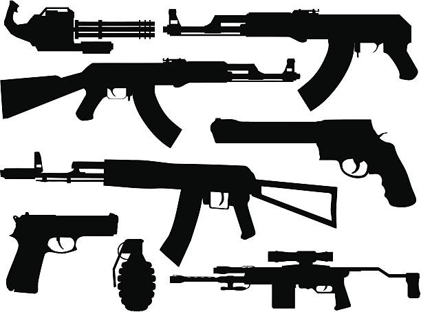 ゴンモシルエットコレクション - gun handgun silhouette outline点のイラスト素材／クリップアート素材／マンガ素材／アイコン素材