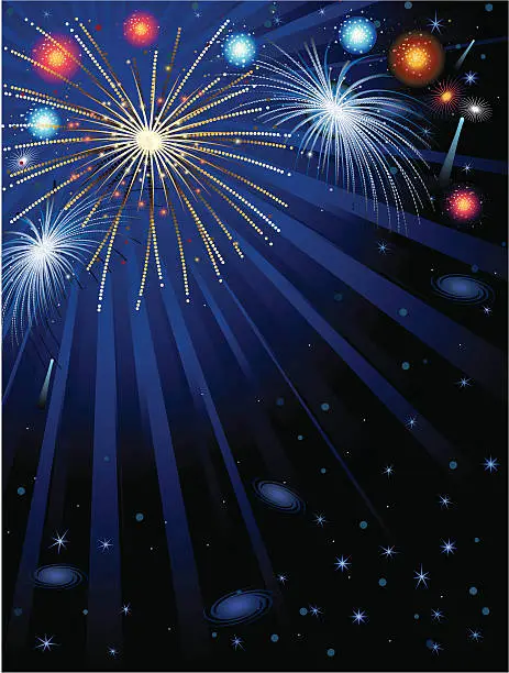 Vector illustration of Fireworks and night sky background vertical