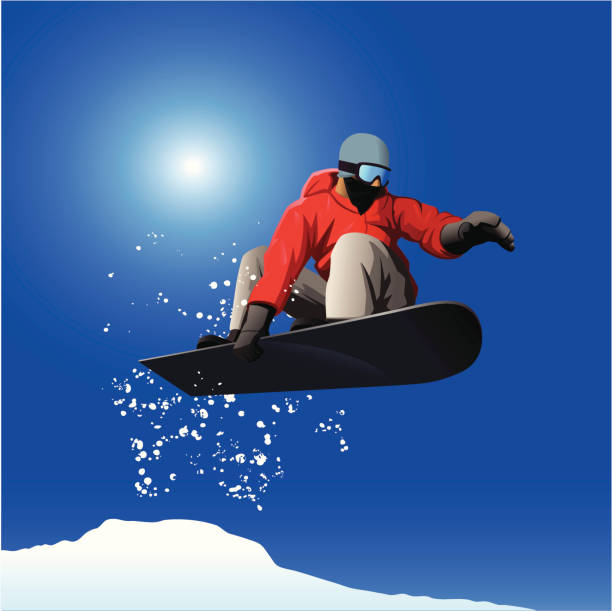 ilustraciones, imágenes clip art, dibujos animados e iconos de stock de snowboarder saltar - snowboarding extreme sports action snowboard