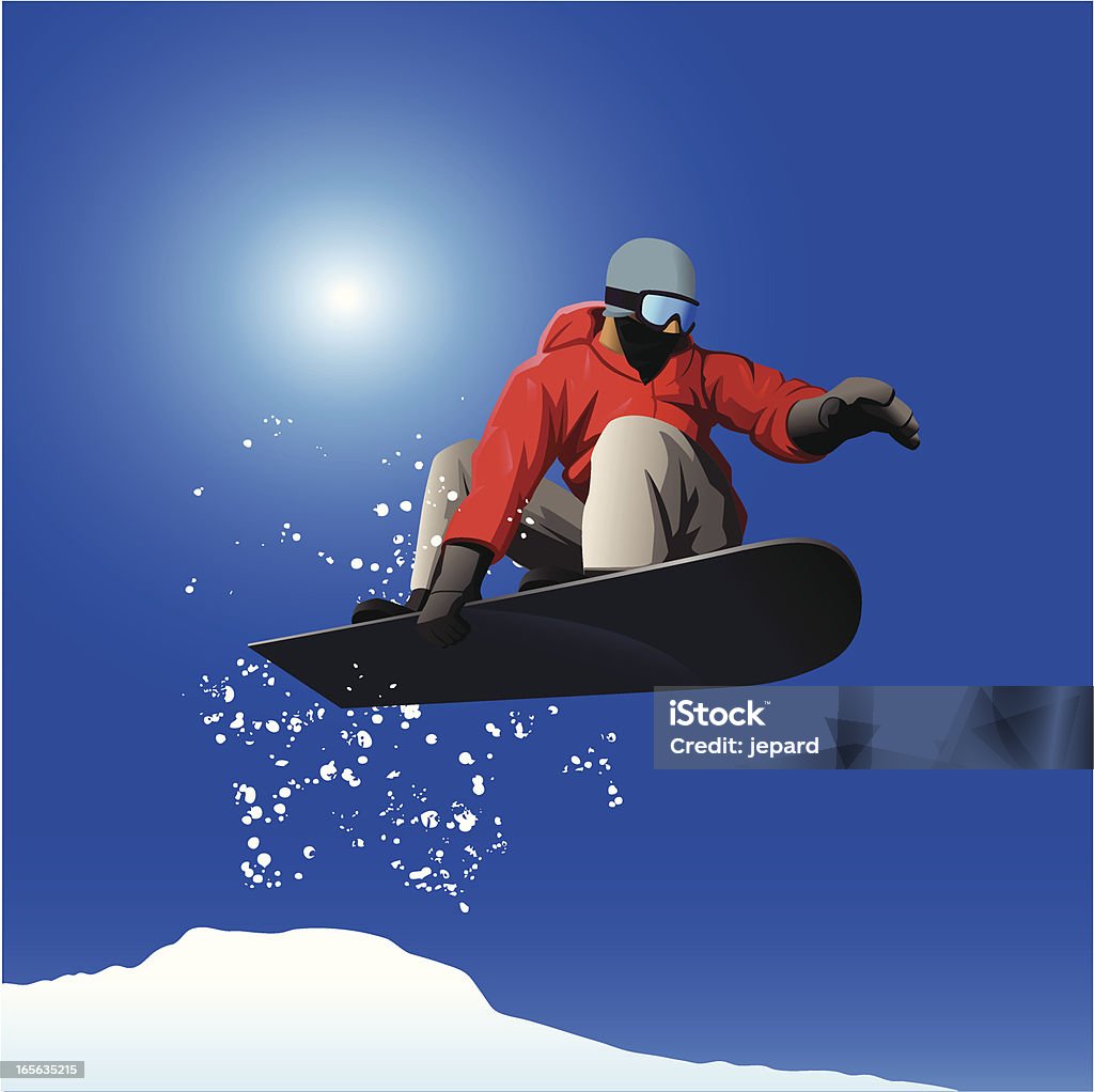 Snowboarder jumping This is an illustration of a snowboarder catching some air. All of the elements are on separate layers for easy editing. AI8 compatible EPS. Snowboarding stock vector