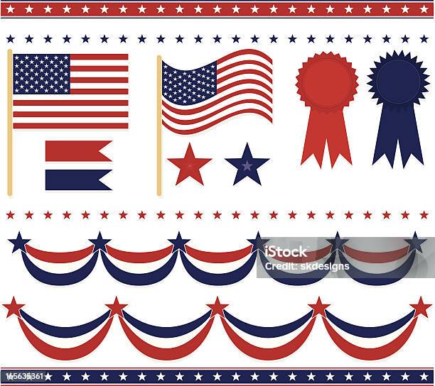 Czwarty Lipca Patriotyzm Ustawić Flags Gwiazdy Symbolizujące Granice Sashes - Stockowe grafiki wektorowe i więcej obrazów Amerykańska flaga