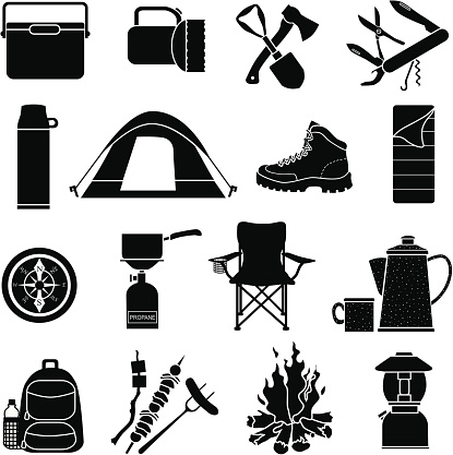 Vector icons with a camping theme.