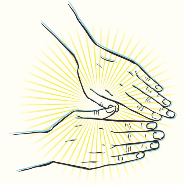 Healing Hands Two hands emanating healing energy. reiki stock illustrations