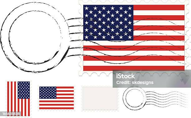 Timbro Postale E Francobolli Postali Set Con Bandiere Americane E Più Grezzi - Immagini vettoriali stock e altre immagini di Francobollo postale