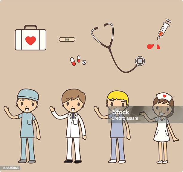 Мультяшный Набор Персонала Больницы И Медицинские Инструменты — стоковая векторная графика и другие изображения на тему Альтернативная терапия
