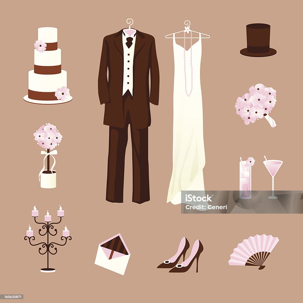 vintage rosa ícones de casamento - Vetor de 1930 royalty-free