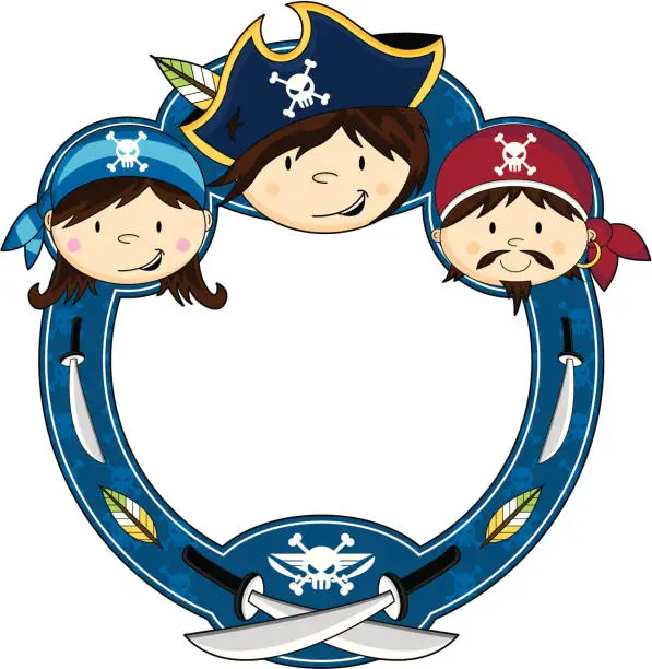 Vector illustration of Cute Pirates in Frame