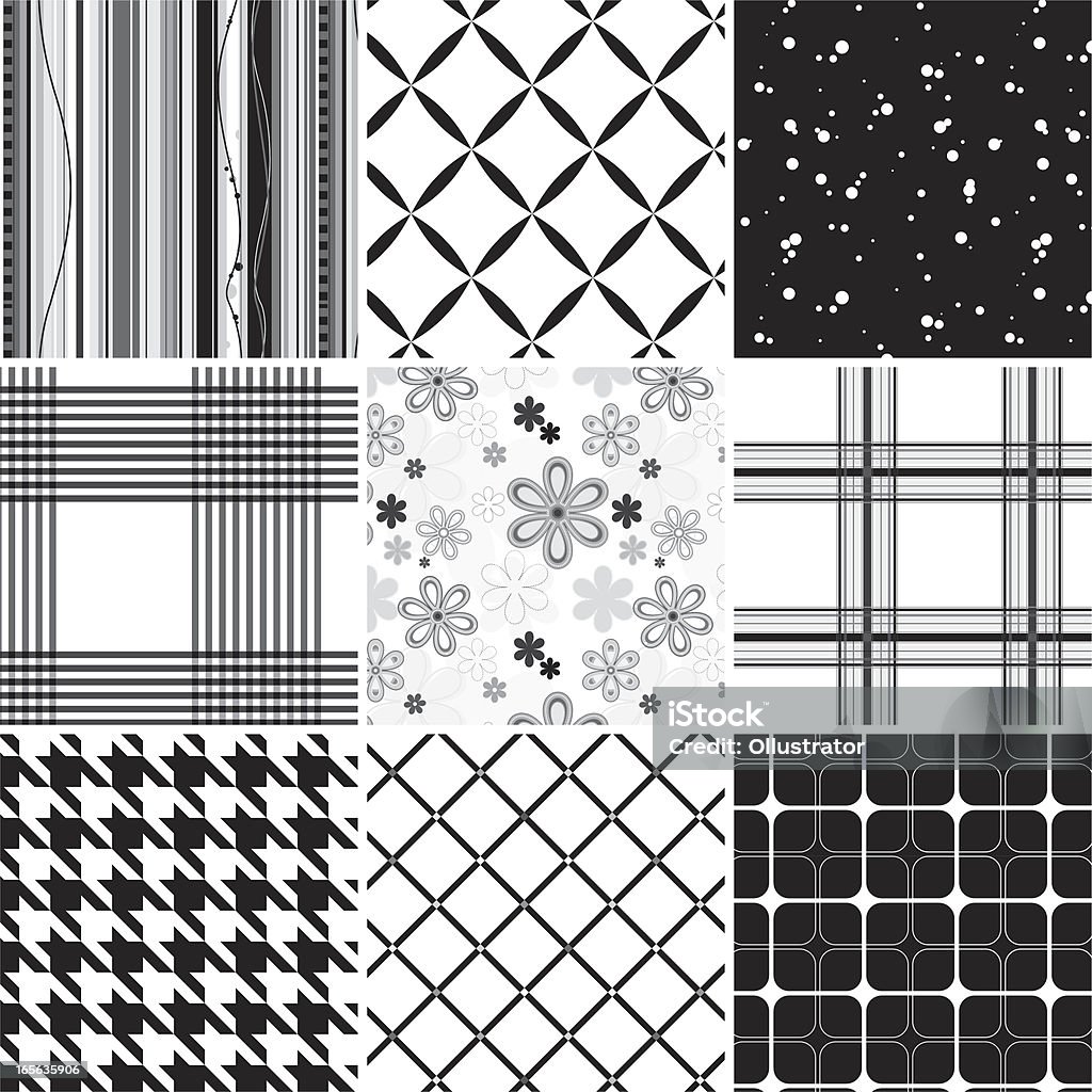 Collection of seamless black &amp; white pattern Collection of seamless black & white pattern. Just choose/click one of the pattern swatches in Illustrator and fill a form with it or draw a rectangle or whatsoever. You can't take one of the images in the 3x3 grid and just duplicate them (or drag them to the swaches box) - they are just a preview. If you need some assistance, just sitemail me. Plaid stock vector