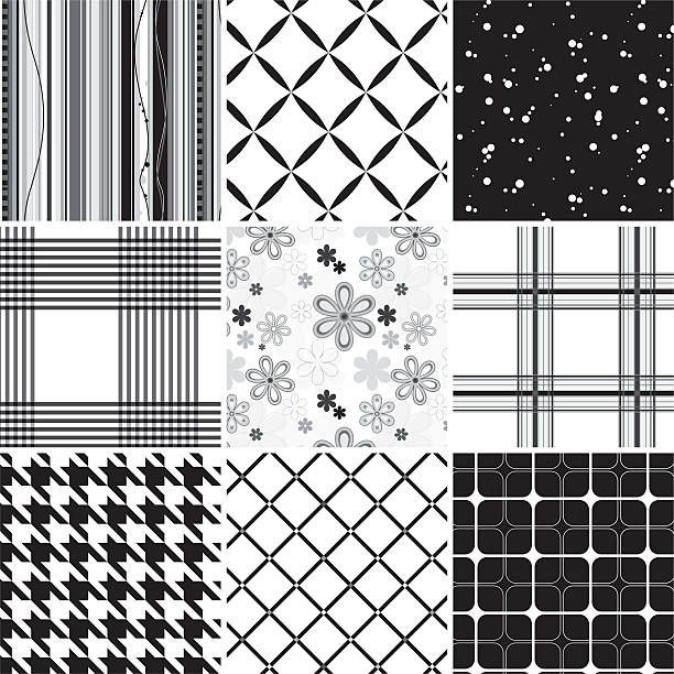 Collection of seamless black &amp; white pattern vector art illustration