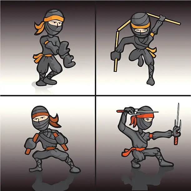 Vector illustration of Four Ninjas Fight