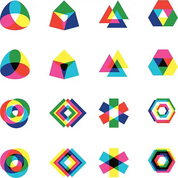 Vector illustration of CYMK vs RGB shapes