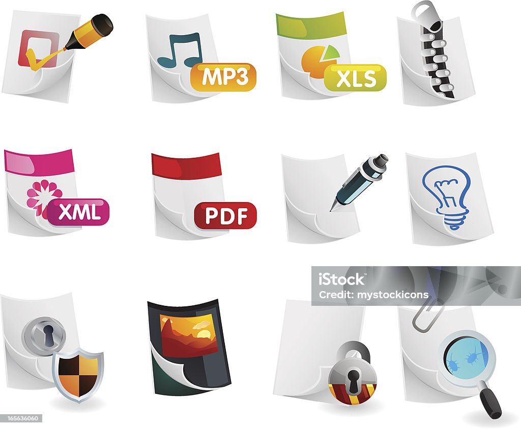 Document File Icons Document file types that are useful for denoting a variety of doc types. File Folder stock vector