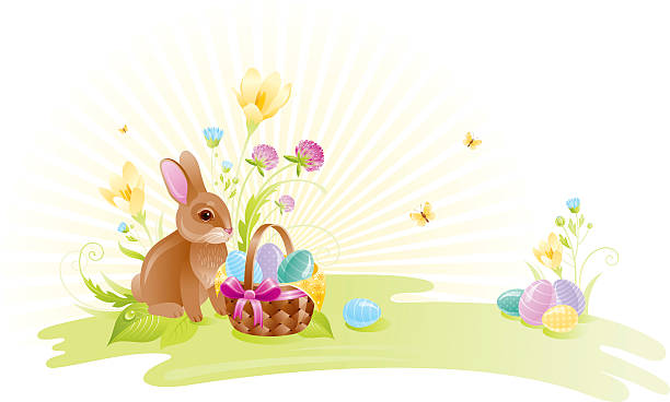 ilustraciones, imágenes clip art, dibujos animados e iconos de stock de banner de pascua - flower backgrounds single flower copy space