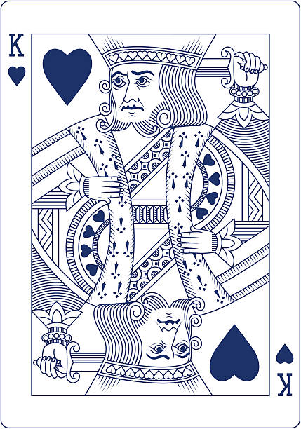 King of Hearts playing card in blue line vector art illustration