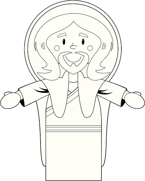 ilustrações de stock, clip art, desenhos animados e ícones de cor de jesus cristo carácter - spirituality smiling black and white line art