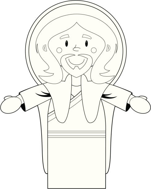 Colour In Jesus Christ Character Colour In Jesus Christ Character. spirituality smiling black and white line art stock illustrations